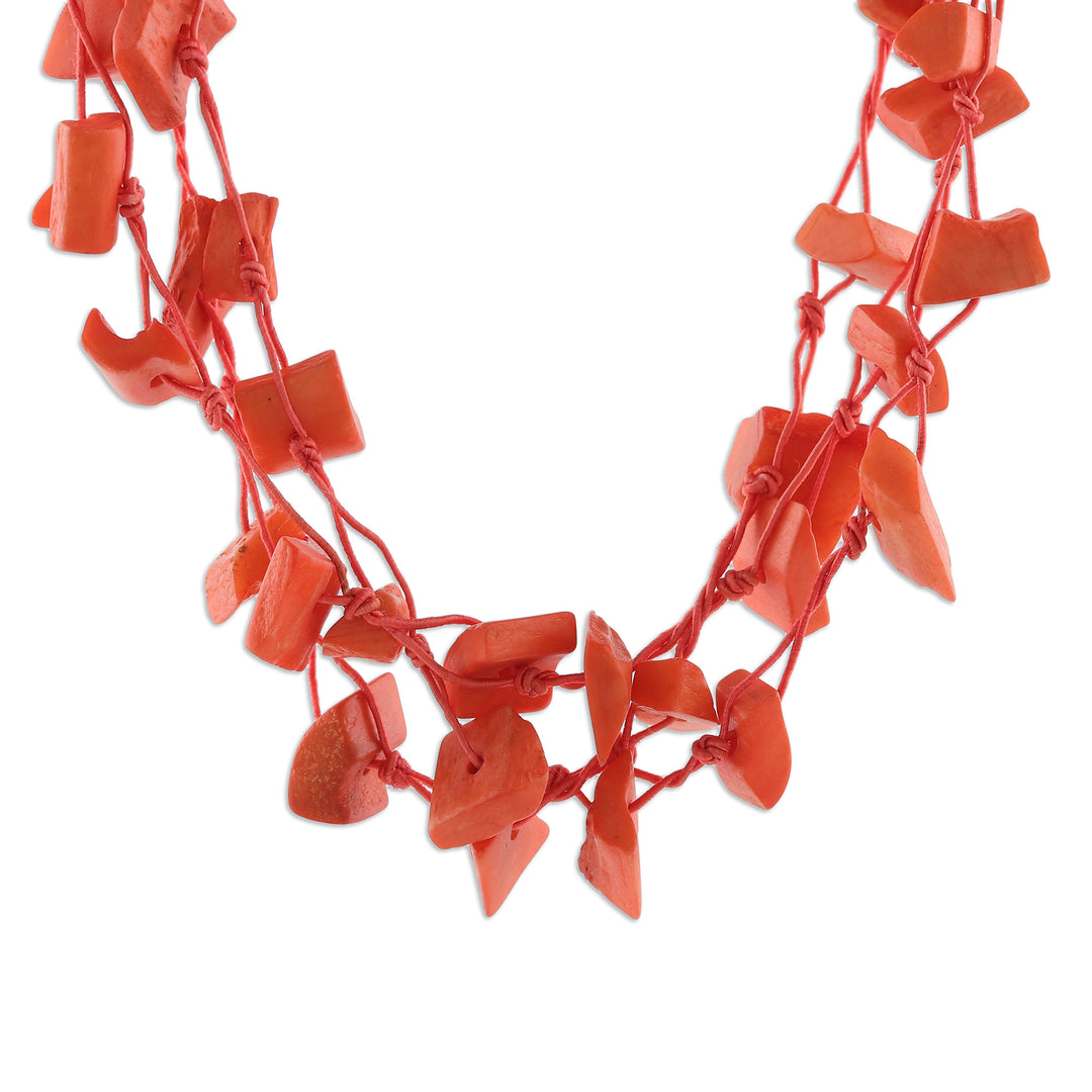 Handmade Painted Orange Station Strand Necklace from India - Bohemian Orange