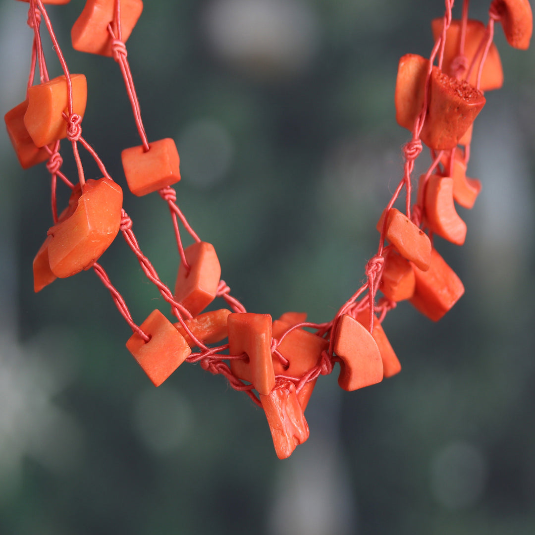 Handmade Painted Orange Station Strand Necklace from India - Bohemian Orange