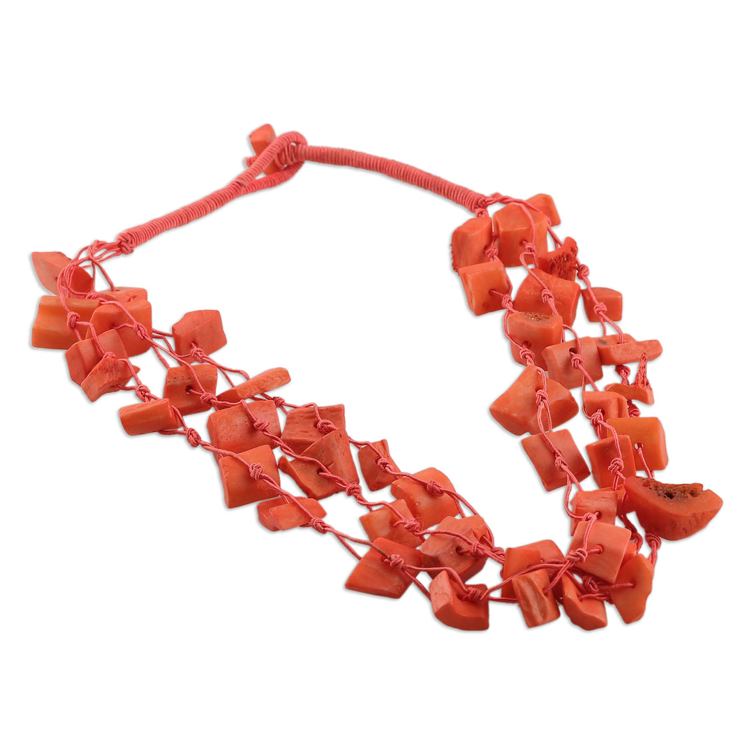 Handmade Painted Orange Station Strand Necklace from India - Bohemian Orange