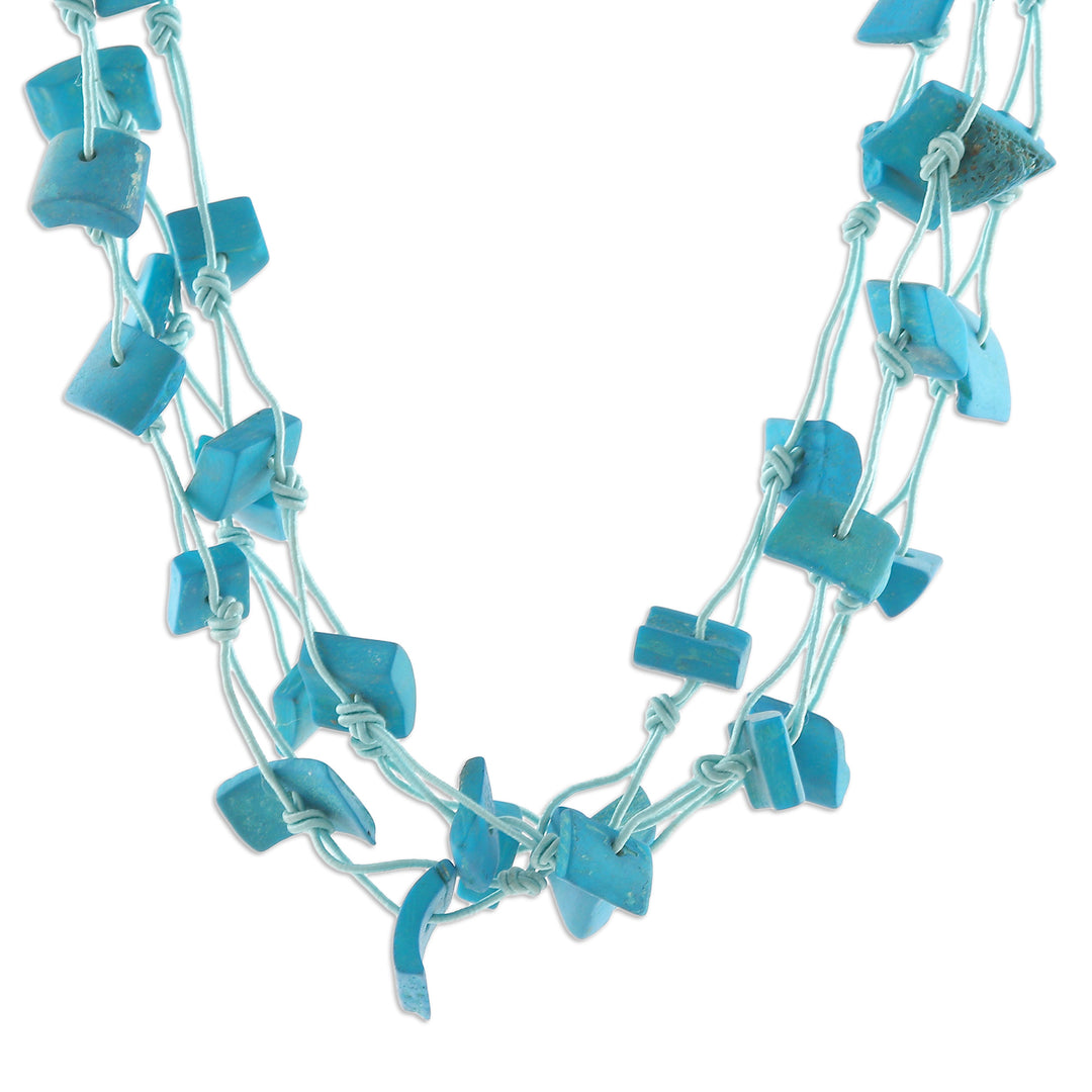 Handmade Painted Sky Blue Station Strand Necklace from India - Bohemian Sky