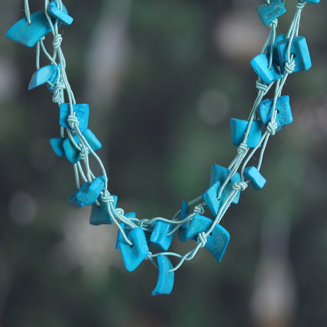 Handmade Painted Sky Blue Station Strand Necklace from India - Bohemian Sky