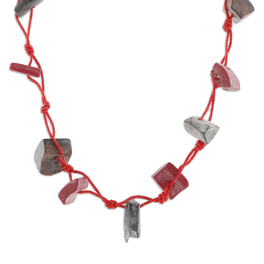 Handcrafted Red and Grey Cotton Station Necklace - Intrepid Red