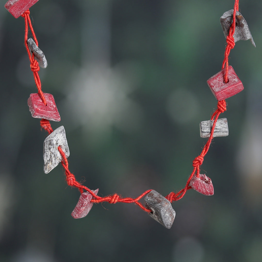 Handcrafted Red and Grey Cotton Station Necklace - Intrepid Red