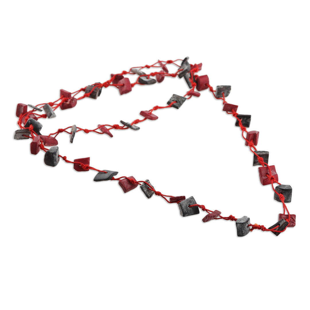 Handcrafted Red and Grey Cotton Station Necklace - Intrepid Red