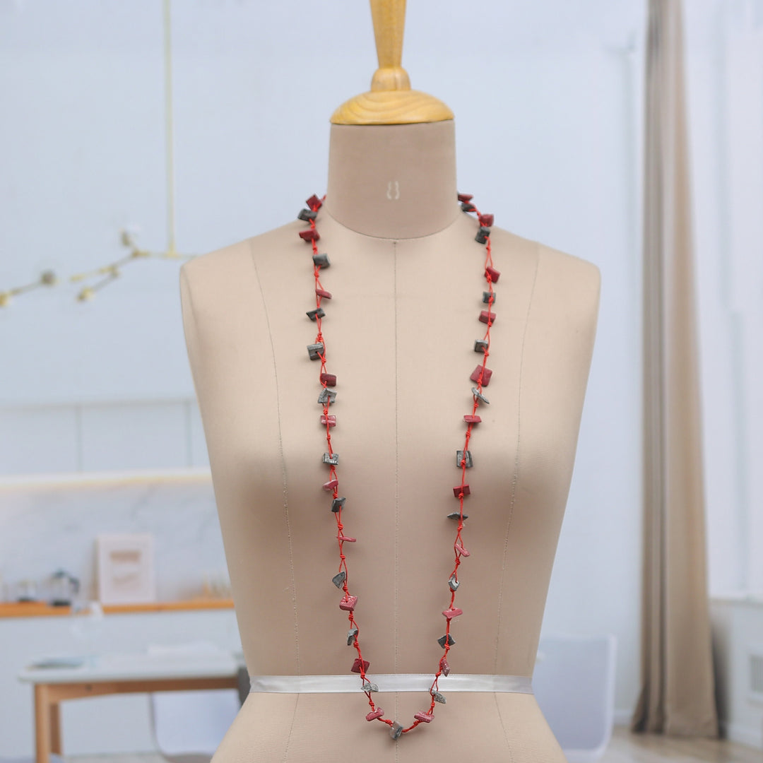Handcrafted Red and Grey Cotton Station Necklace - Intrepid Red