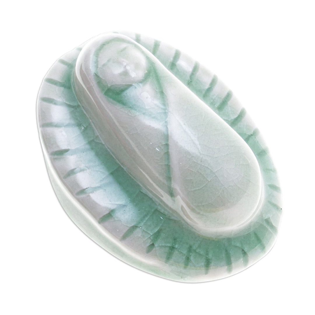 6-Piece Celadon Ceramic Nativity Scene with Green Glaze - Holy Family in Green