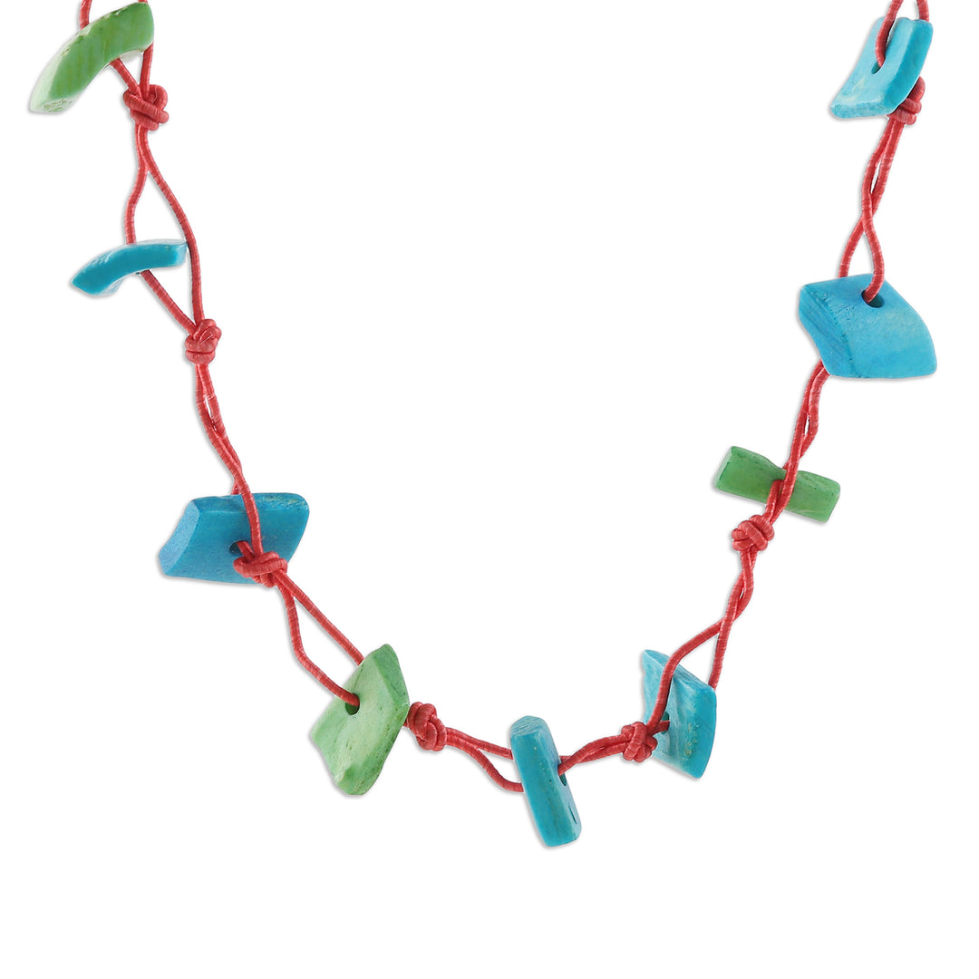 Handcrafted Blue and Green Cotton Station Necklace - Intrepid Magic