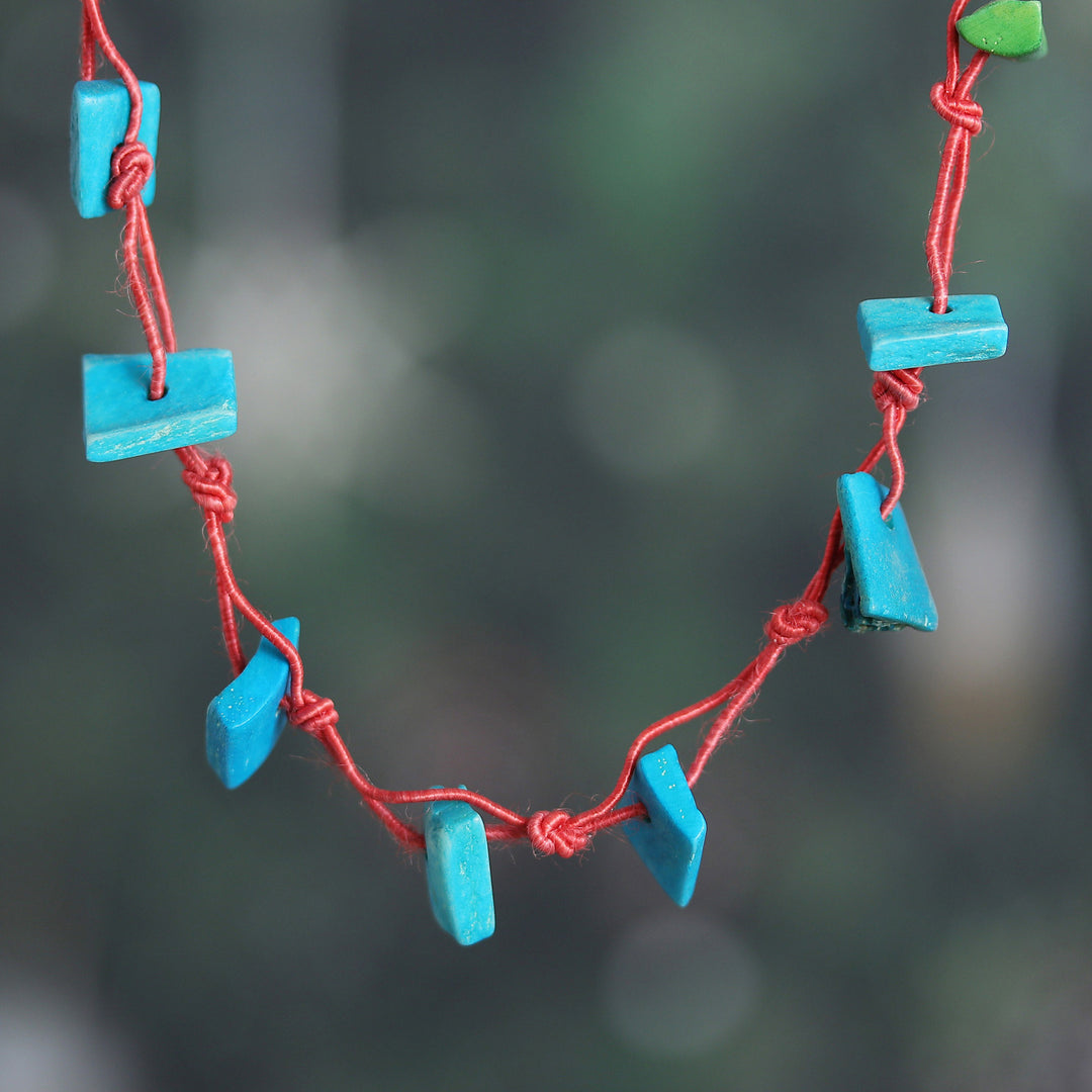 Handcrafted Blue and Green Cotton Station Necklace - Intrepid Magic