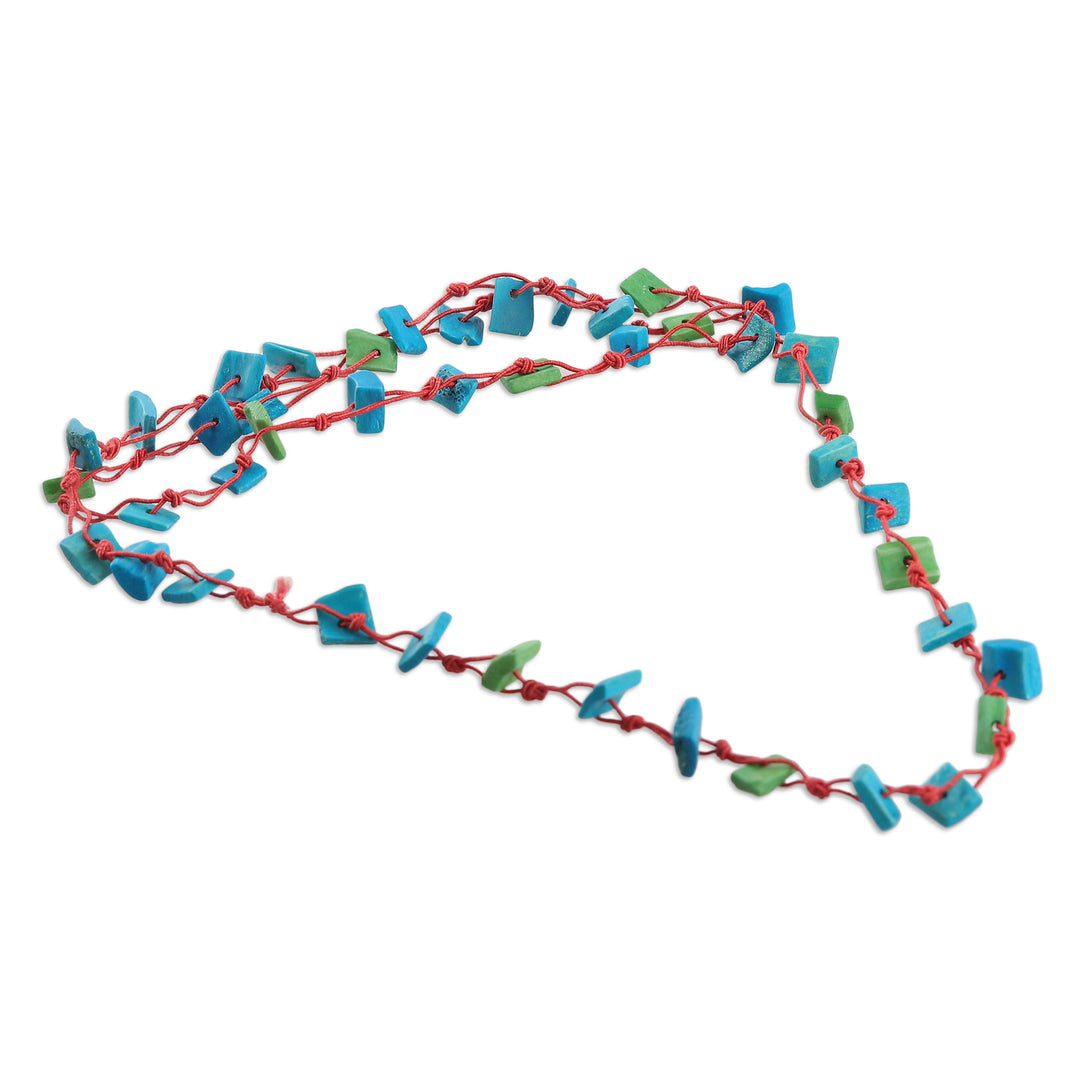 Handcrafted Blue and Green Cotton Station Necklace - Intrepid Magic
