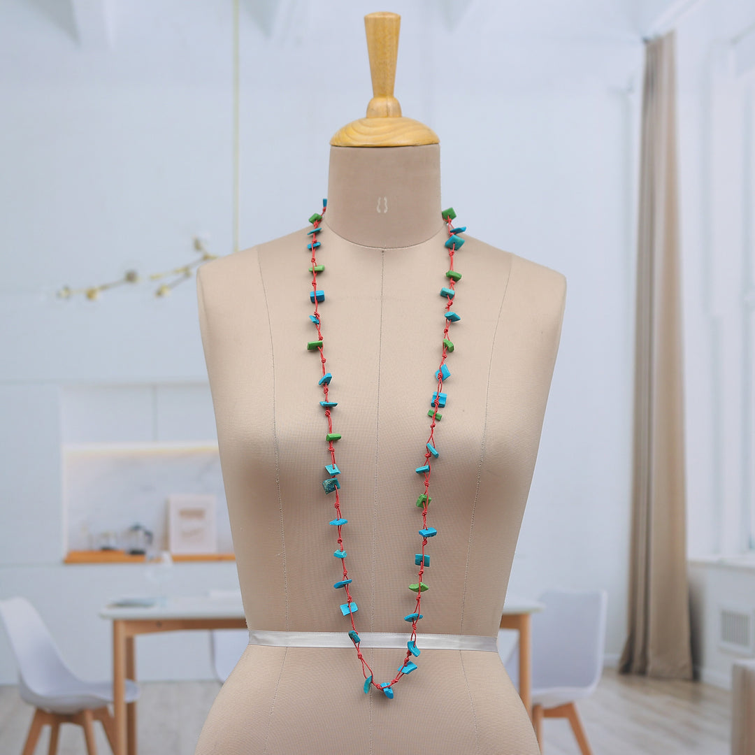 Handcrafted Blue and Green Cotton Station Necklace - Intrepid Magic