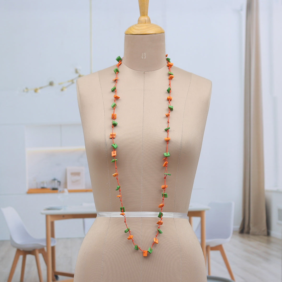 Handcrafted Orange and Green Cotton Station Necklace - Intrepid Summer