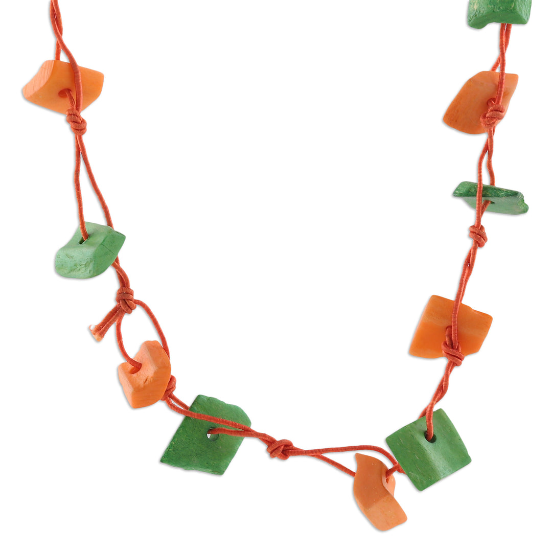 Handcrafted Orange and Green Cotton Station Necklace - Intrepid Summer