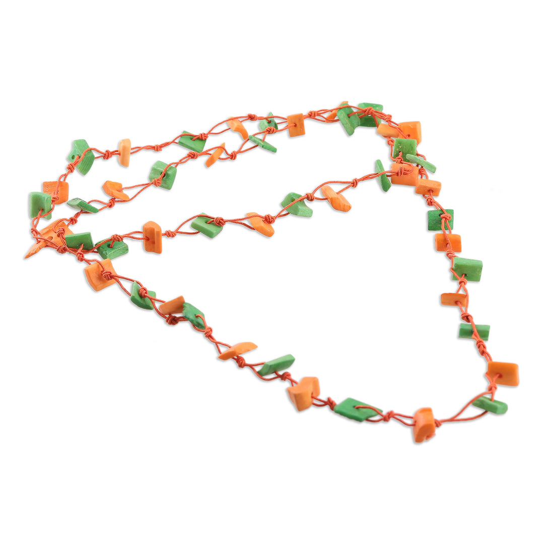 Handcrafted Orange and Green Cotton Station Necklace - Intrepid Summer