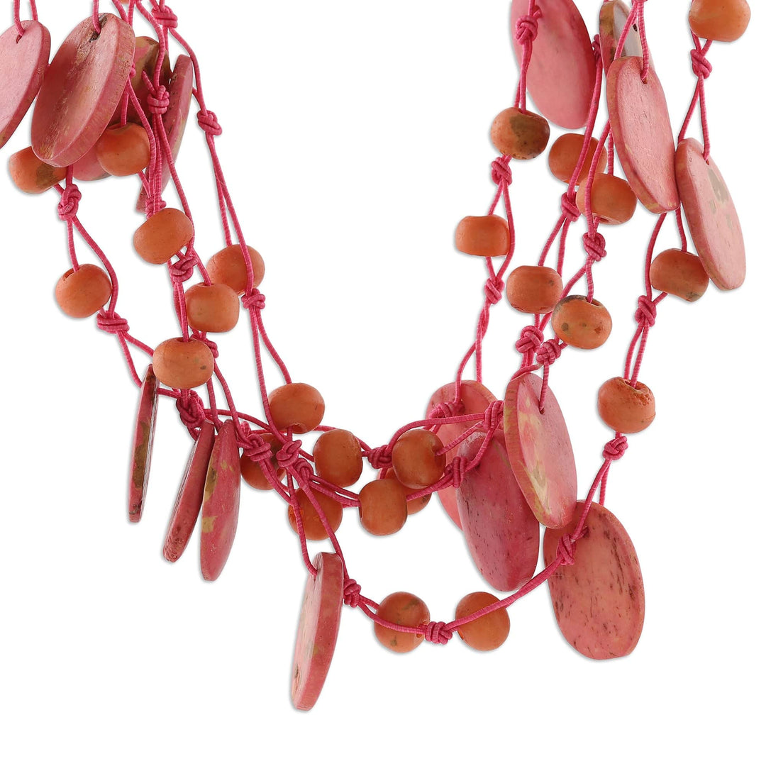 Bohemian Pink and Orange Cotton Beaded Strand Necklace - Sweet Bohemian