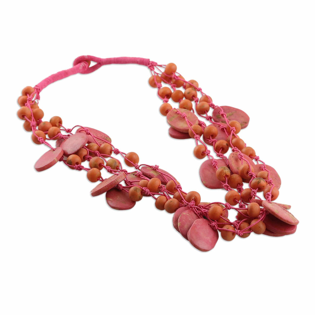 Bohemian Pink and Orange Cotton Beaded Strand Necklace - Sweet Bohemian