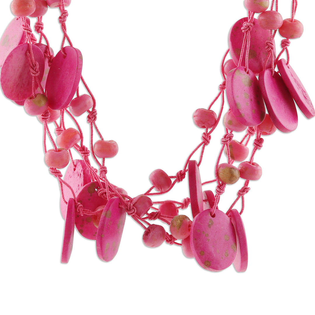 Handcrafted Bohemian Pink Cotton Beaded Strand Necklace - Stylish Bohemian