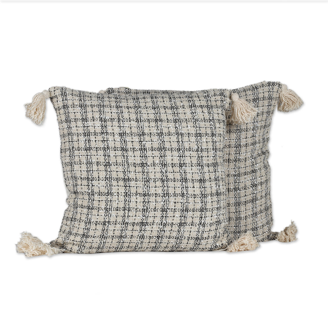 Pair of Tattersall Ivory Cotton Blend Cushion Covers - Ivory Appeal