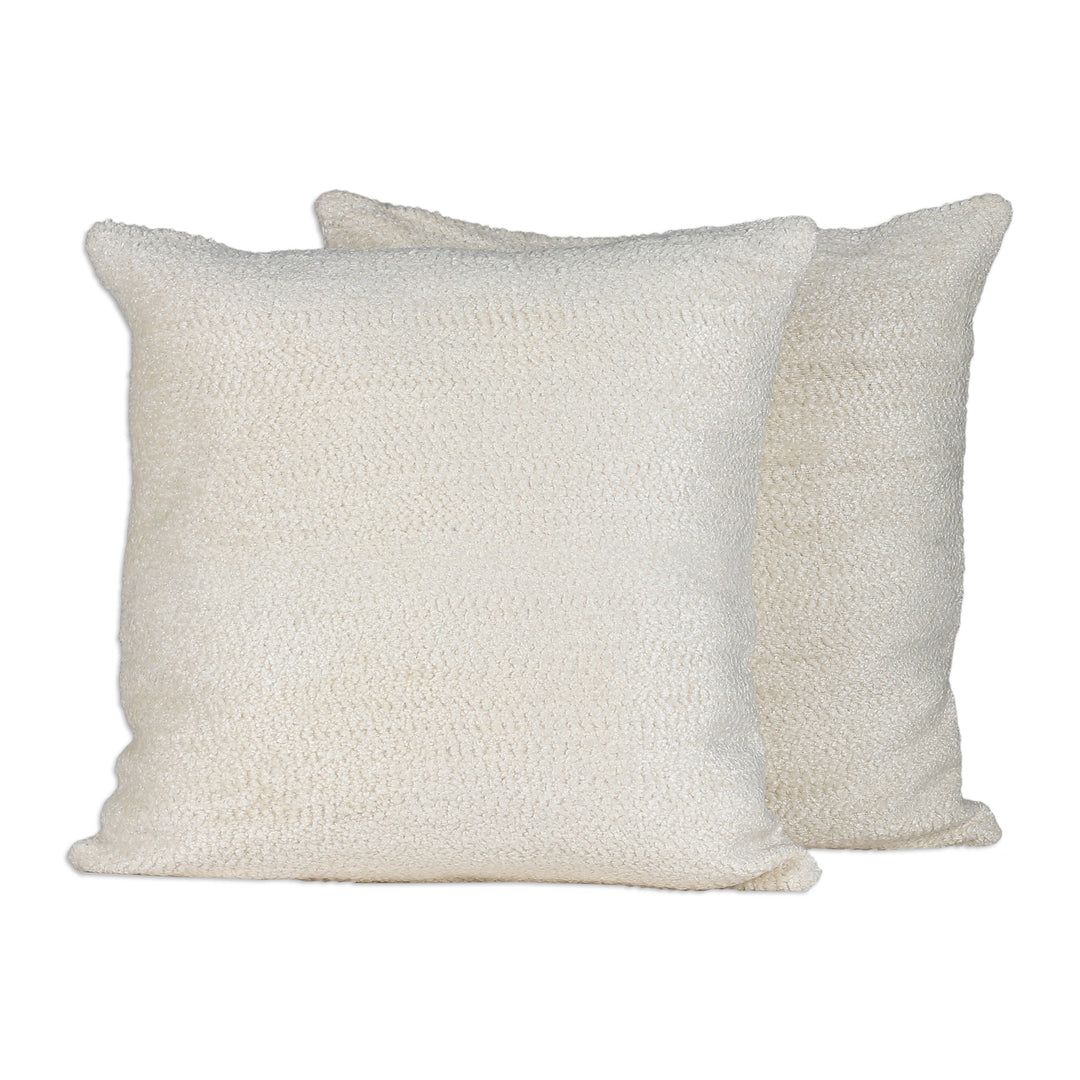 Pair of Soft Ivory Viscose and Cotton Blend Cushion Covers - Soft Caress