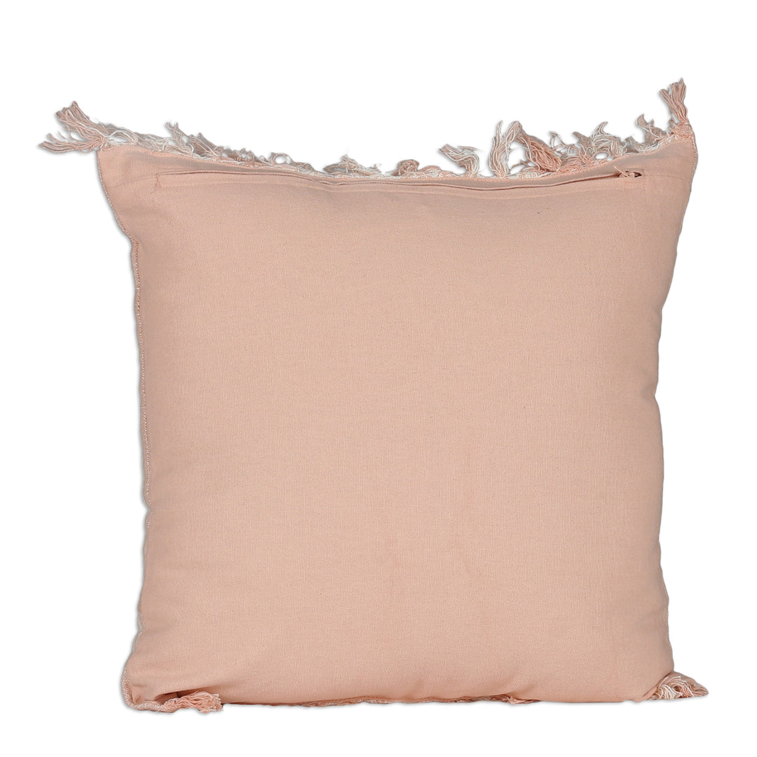 Peach and Vanilla Fringed Cotton Cushion Covers (Pair) - Passionate Peach