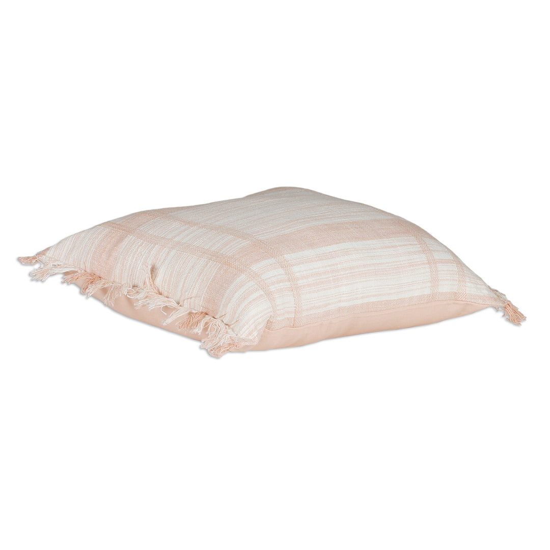 Peach and Vanilla Fringed Cotton Cushion Covers (Pair) - Passionate Peach