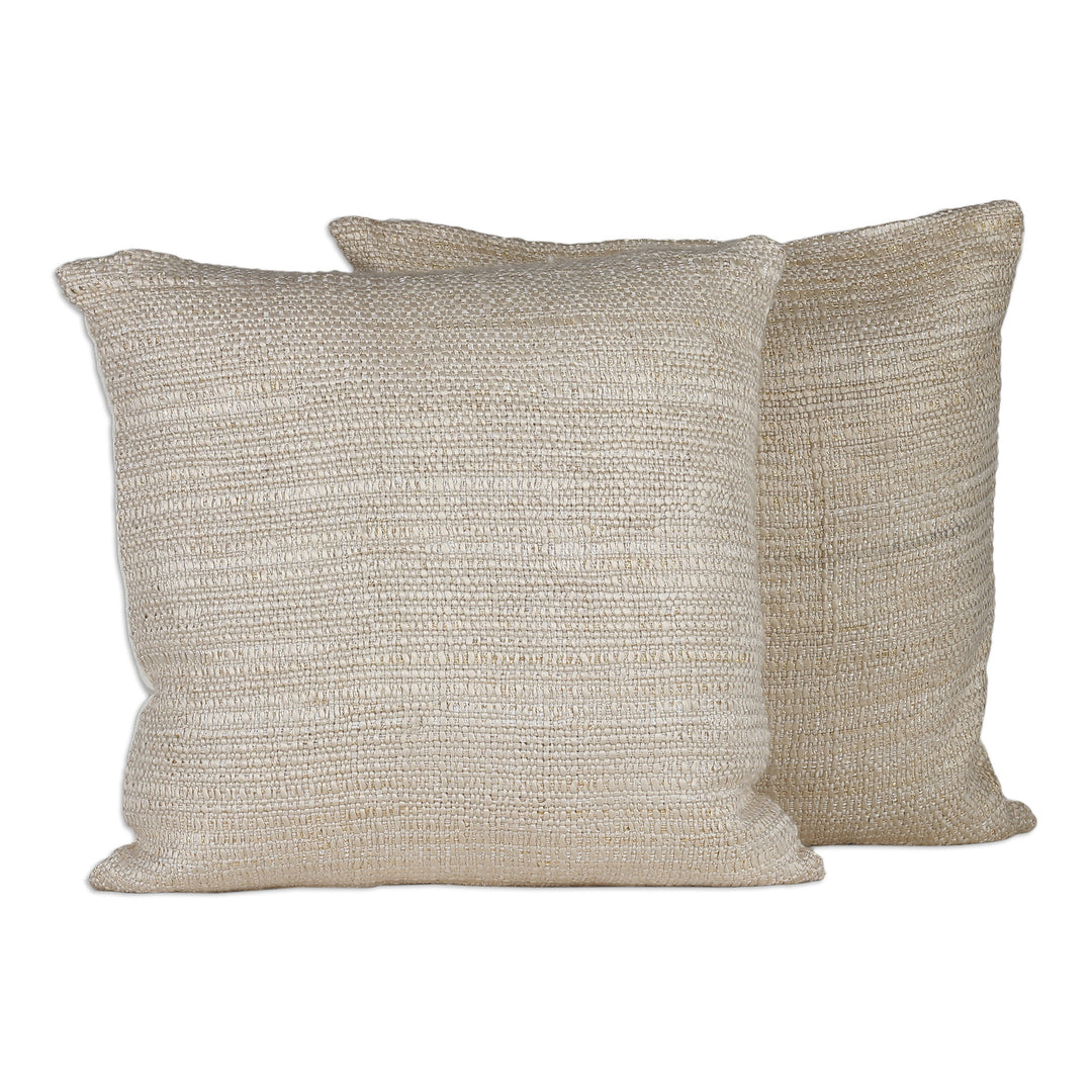 Ivory and Champagne Cotton and Lurex Cushion Covers (Pair) - Natural Fineness