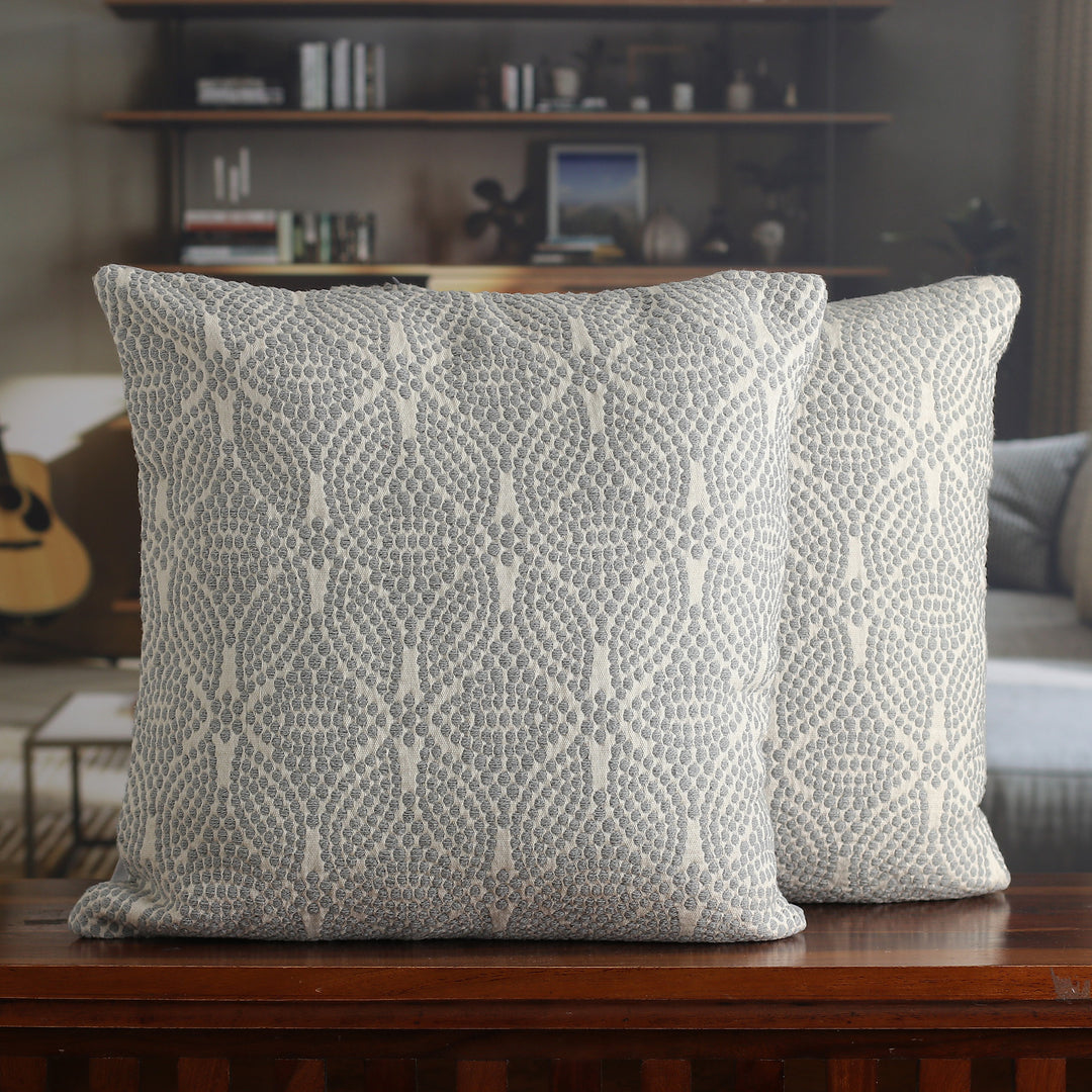 Floral-Inspired Dot Patterned Cotton Cushion Covers (Pair) - Grey Spring