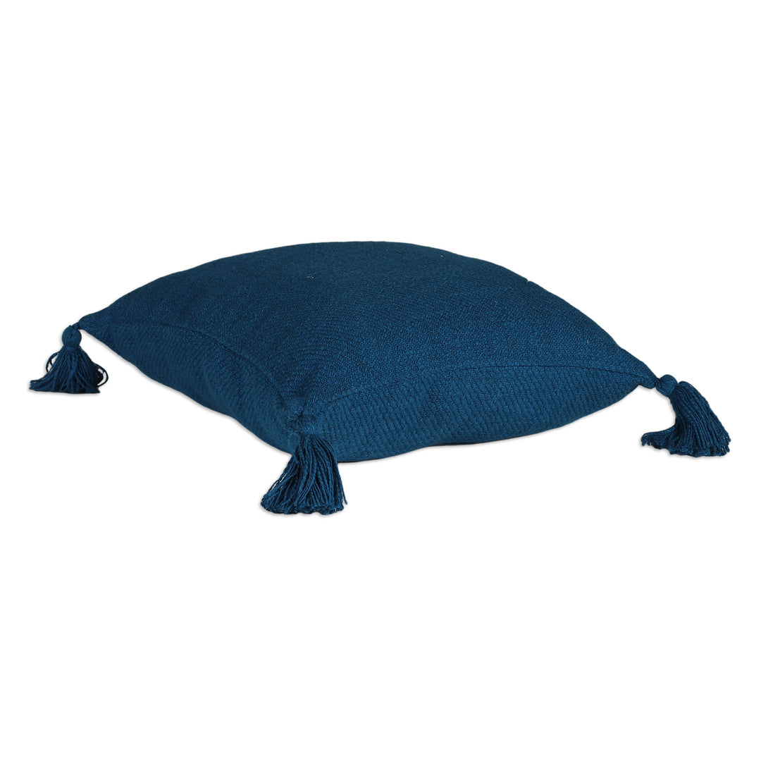 Pair of Peacock-Toned Cotton Cushion Covers with Tassels - Peacock Tassels