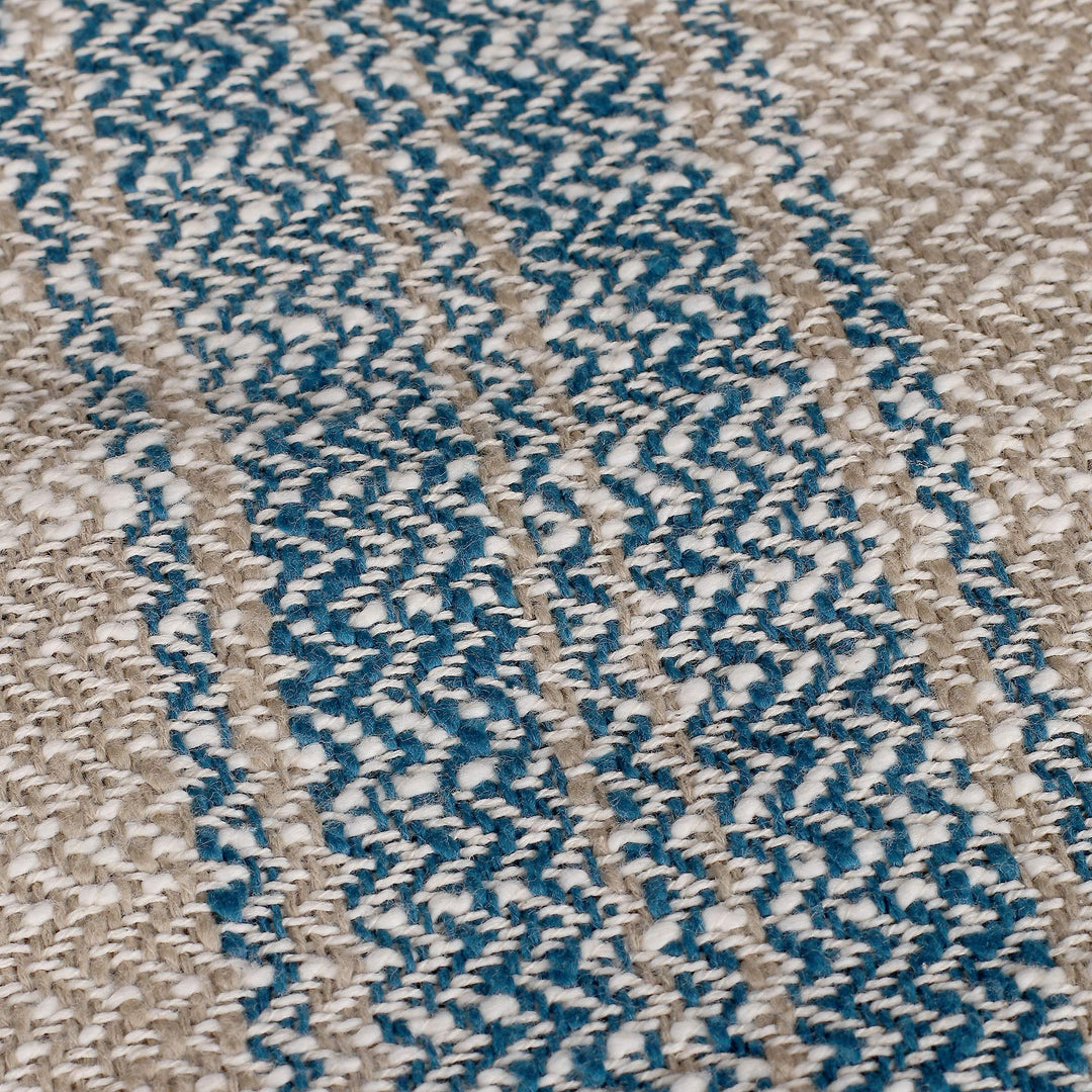 Striped Blue and Ivory Cotton Throw Crafted in India - Waves of Serenity