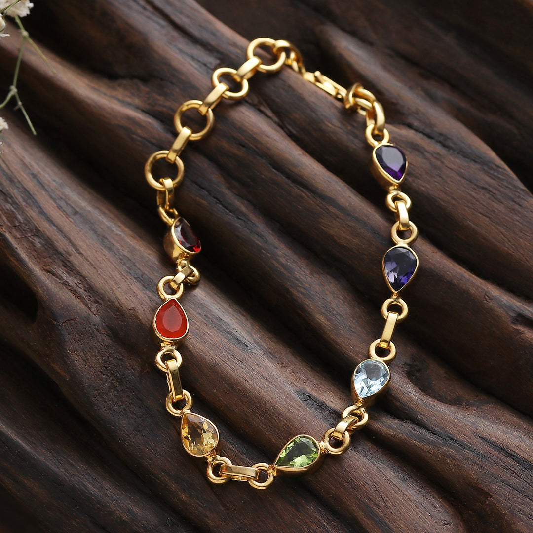22k Gold-Plated Multi-Gemstone Chakra Bracelet from India - Inner Dazzle