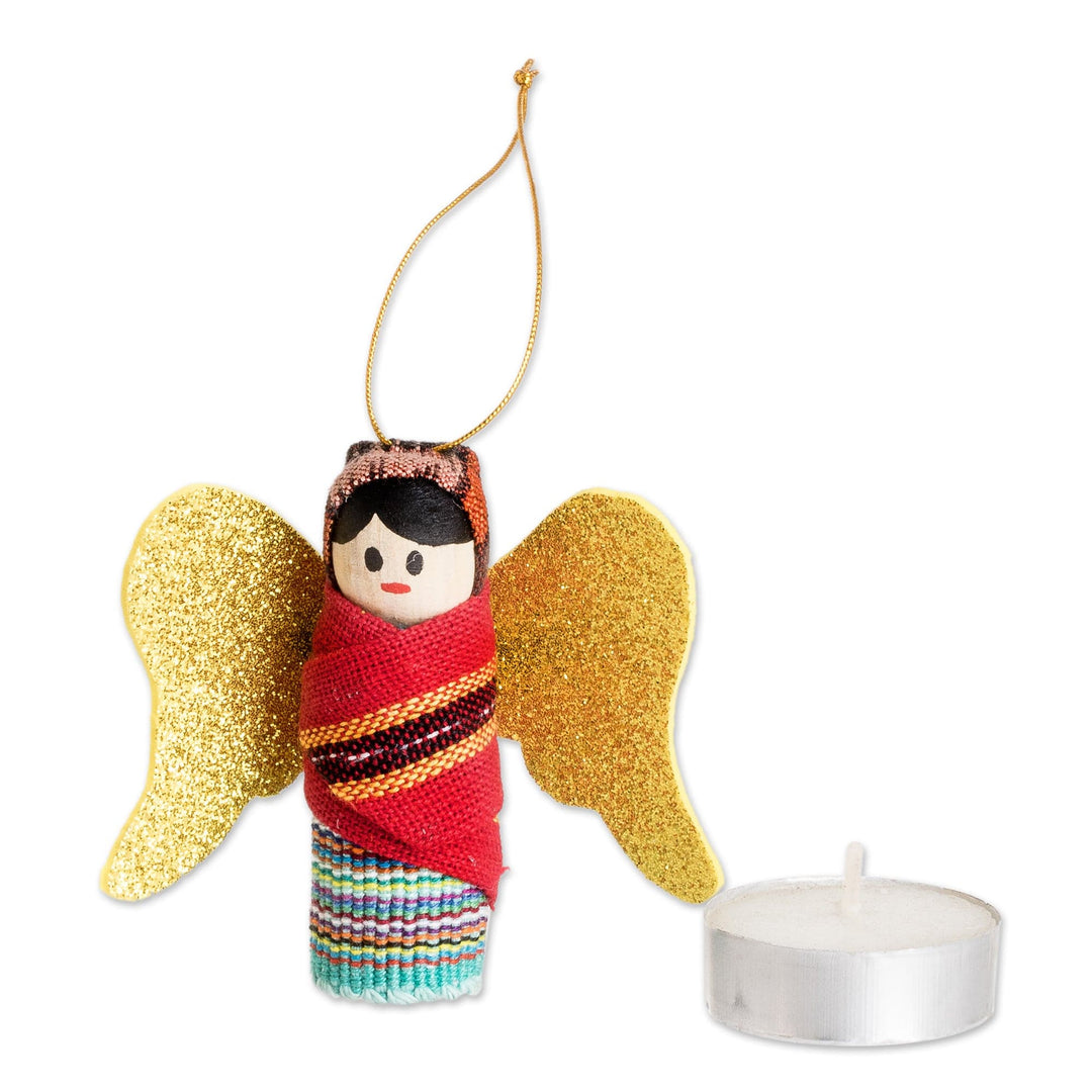Handmade Angel-Themed Wood and Cotton Ornaments (Set of 3) - Peaceful Christmas
