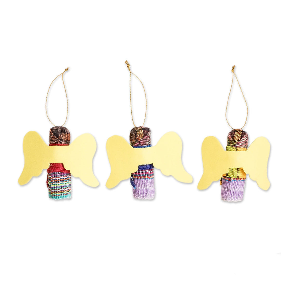Handmade Angel-Themed Wood and Cotton Ornaments (Set of 3) - Peaceful Christmas