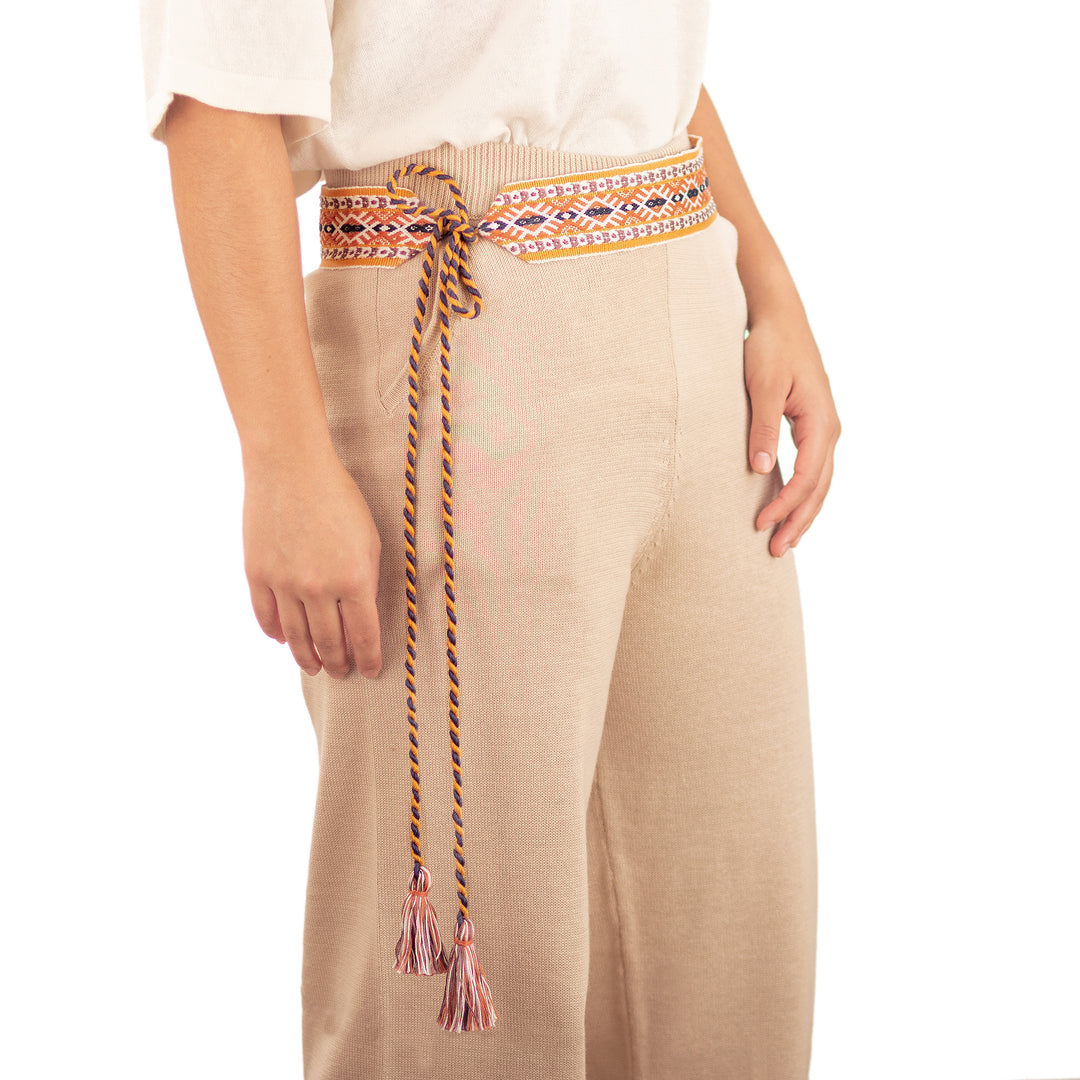 Handwoven Geometric-Patterned Warm-Toned Cotton Belt - Qori Lady