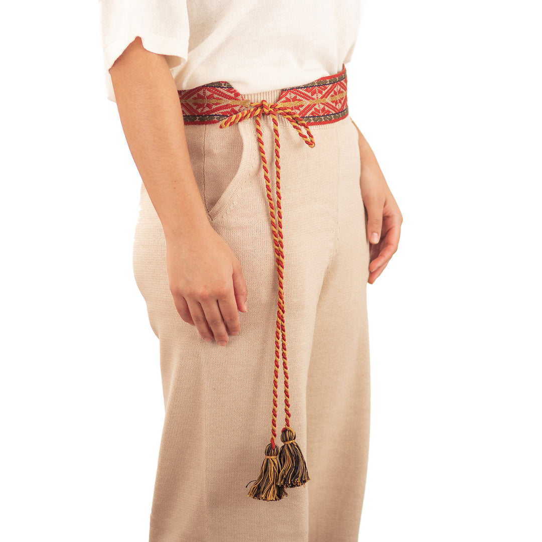 Handwoven Classic Patterned Red Cotton Belt from Peru - Chaska