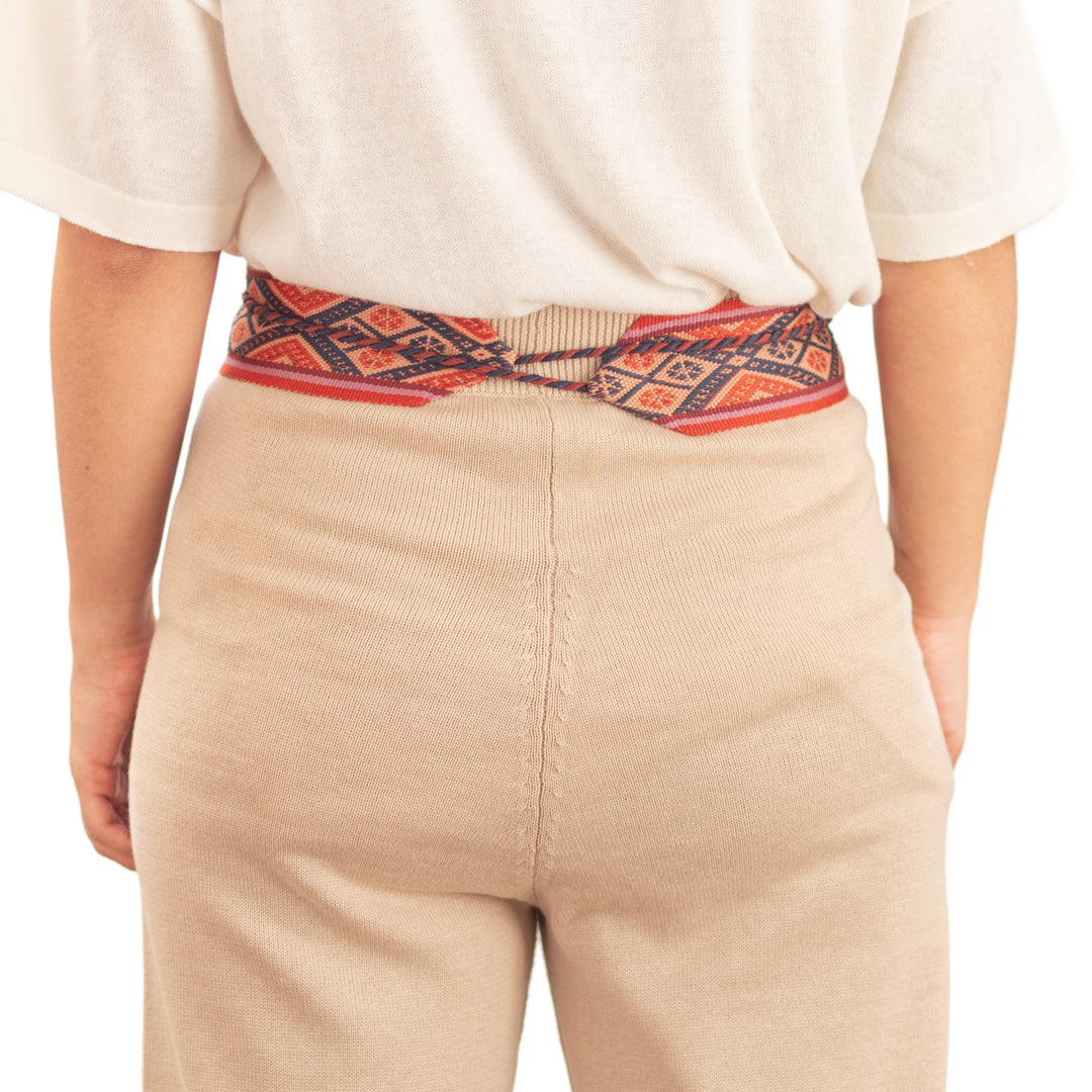 Handwoven Patterned Red and Orange Cotton Belt with Tassels - Kallpa