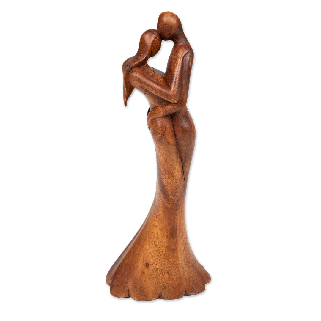 Romantic Semi-Abstract Hand-Carved Suar Wood Sculpture - Promised Passion