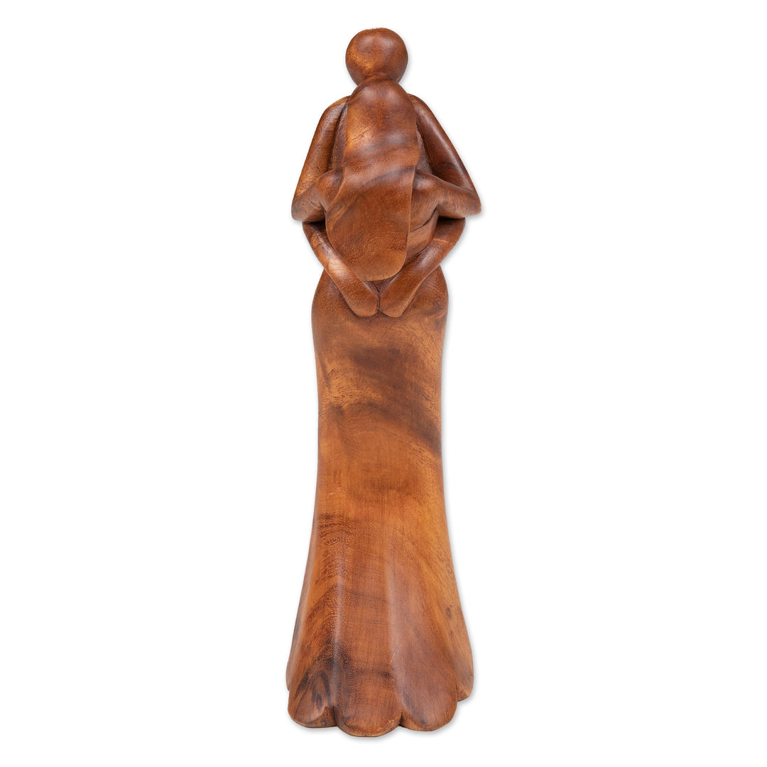 Romantic Semi-Abstract Hand-Carved Suar Wood Sculpture - Promised Passion