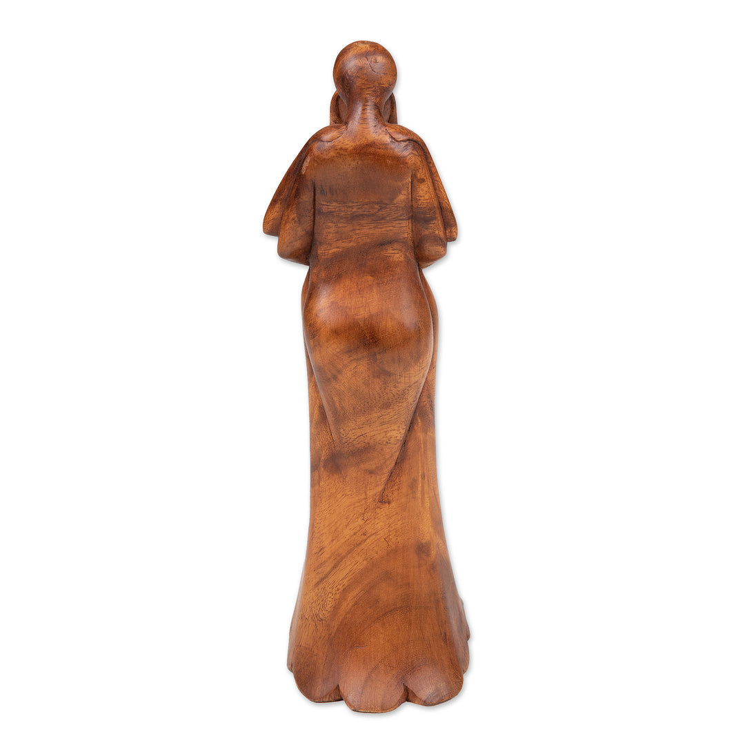 Romantic Semi-Abstract Hand-Carved Suar Wood Sculpture - Promised Passion