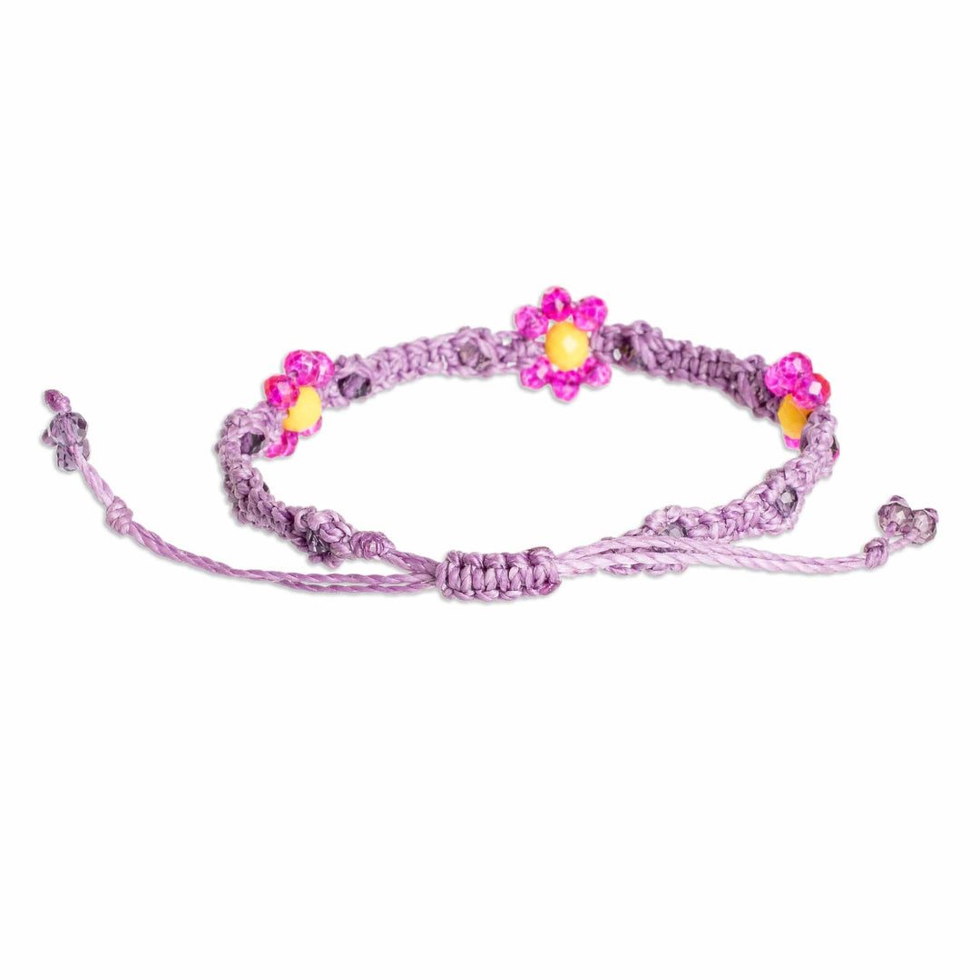 Floral Woven Adjustable Pink Crystal Beaded Macrame Bracelet - My Garden of Sweetness