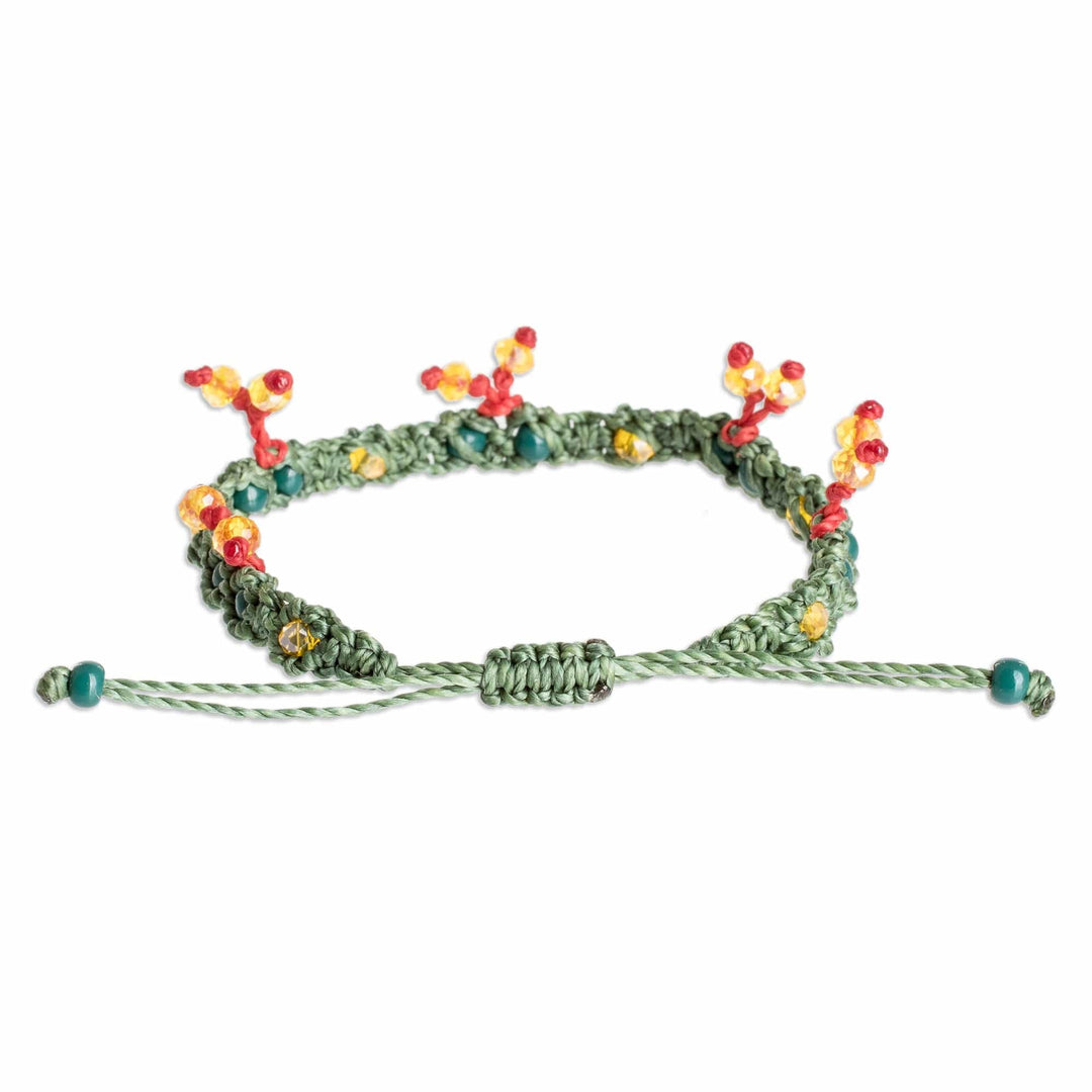 Adjustable Green and Red Crystal Beaded Macrame Bracelet - Mistletoe Love