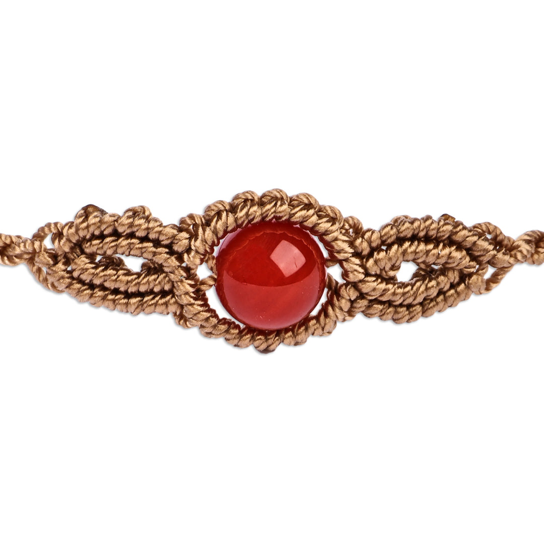 Handcrafted Beige Cotton and Agate Macrame Pendant Bracelet - Goddess of Fire