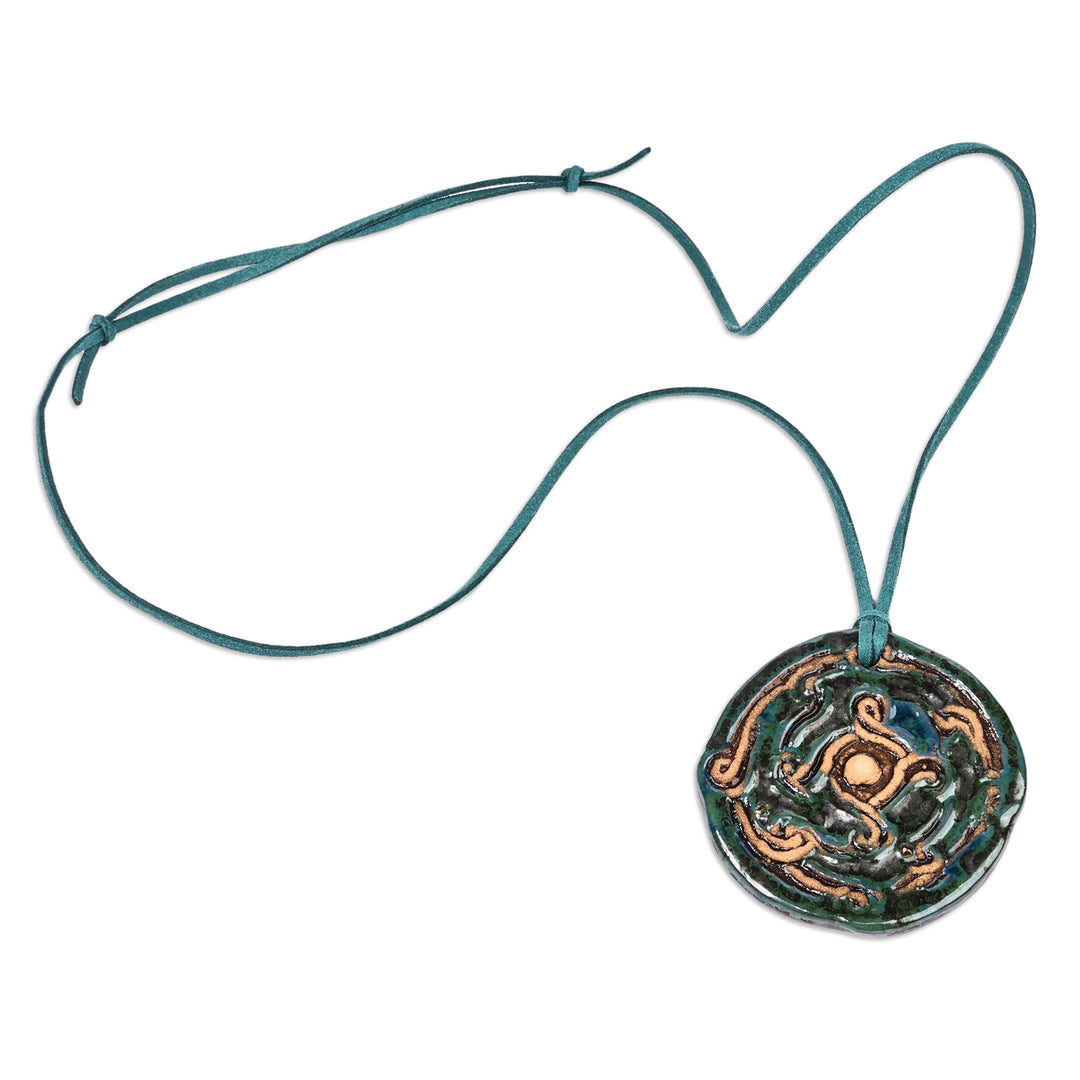 Classic Handcrafted Blue and Green Ceramic Pendant Necklace - Mystic Whirl