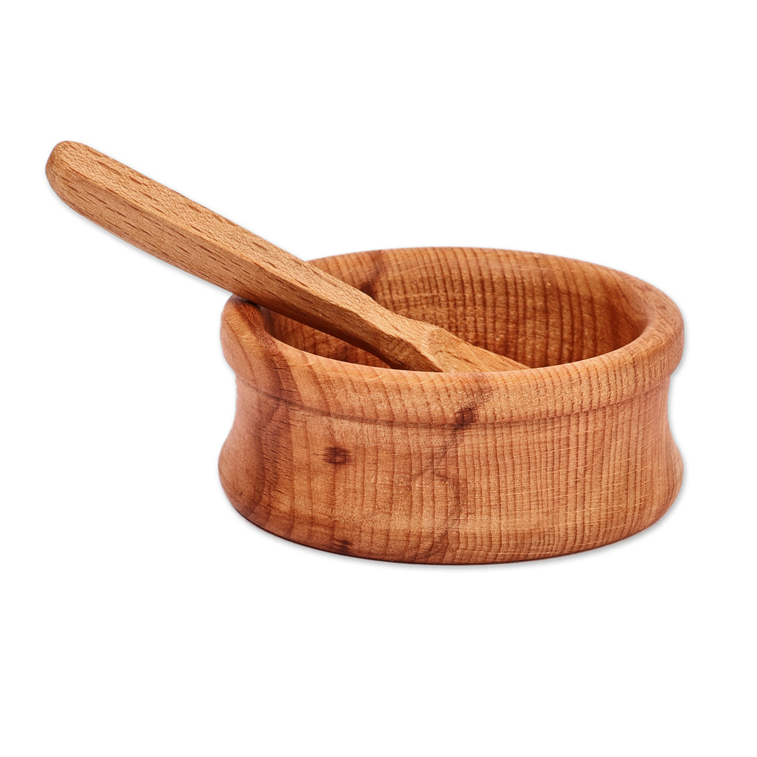 Hand-Carved Brown Beechwood Bowl and Spoon Set (2 Pieces) - Sylvan Taste