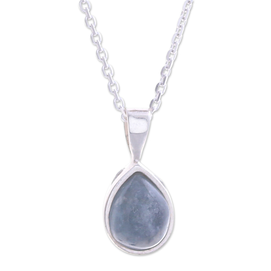 High-Polished Drop-Shaped Aquamarine Pendant Necklace - Drop for the Serene