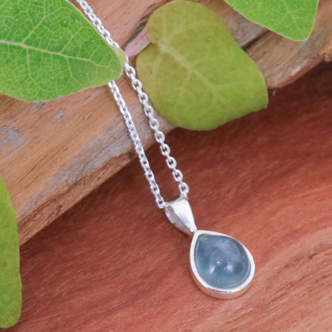 High-Polished Drop-Shaped Aquamarine Pendant Necklace - Drop for the Serene