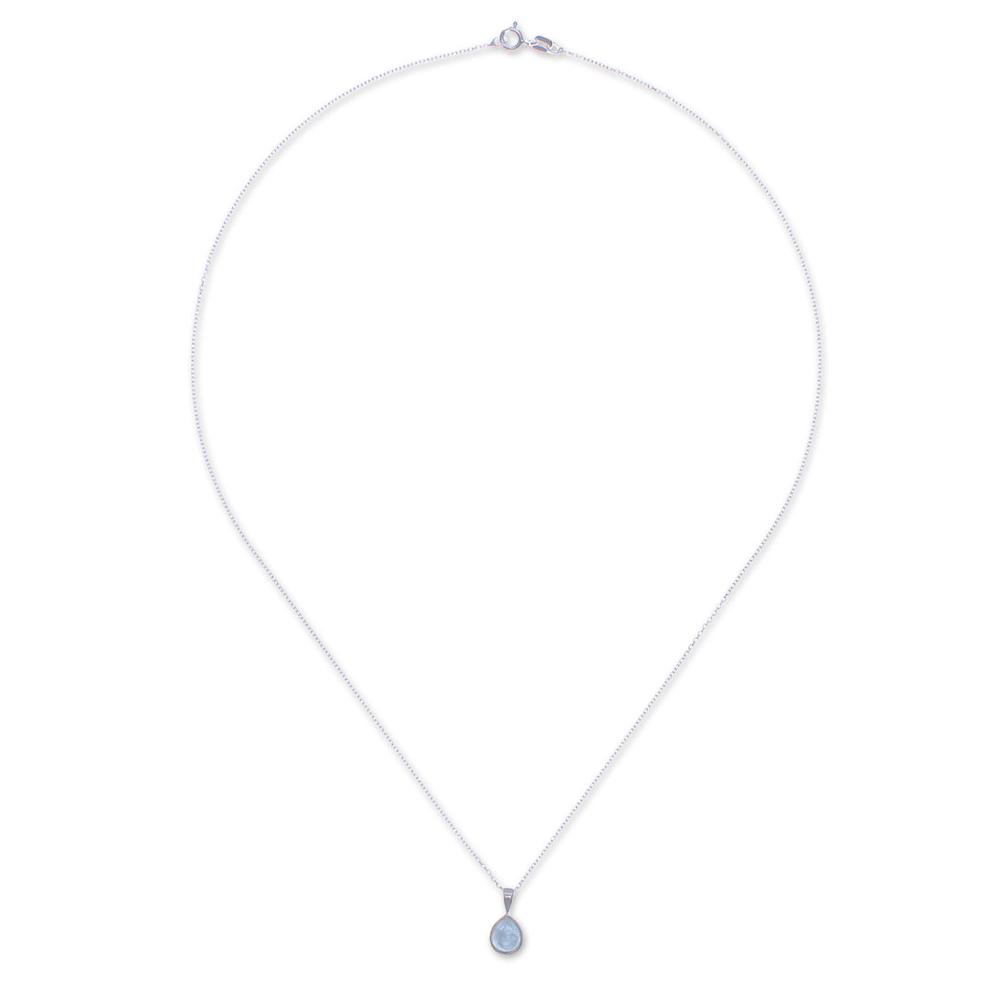 High-Polished Drop-Shaped Aquamarine Pendant Necklace - Drop for the Serene