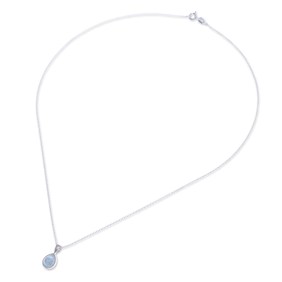 High-Polished Drop-Shaped Aquamarine Pendant Necklace - Drop for the Serene