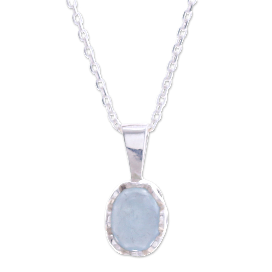 Polished Floral Aquamarine Cabochon Pendant Necklace - Tranquil Light