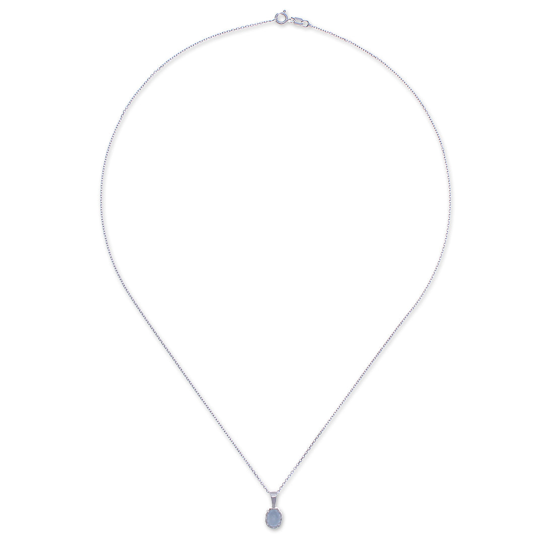 Polished Floral Aquamarine Cabochon Pendant Necklace - Tranquil Light