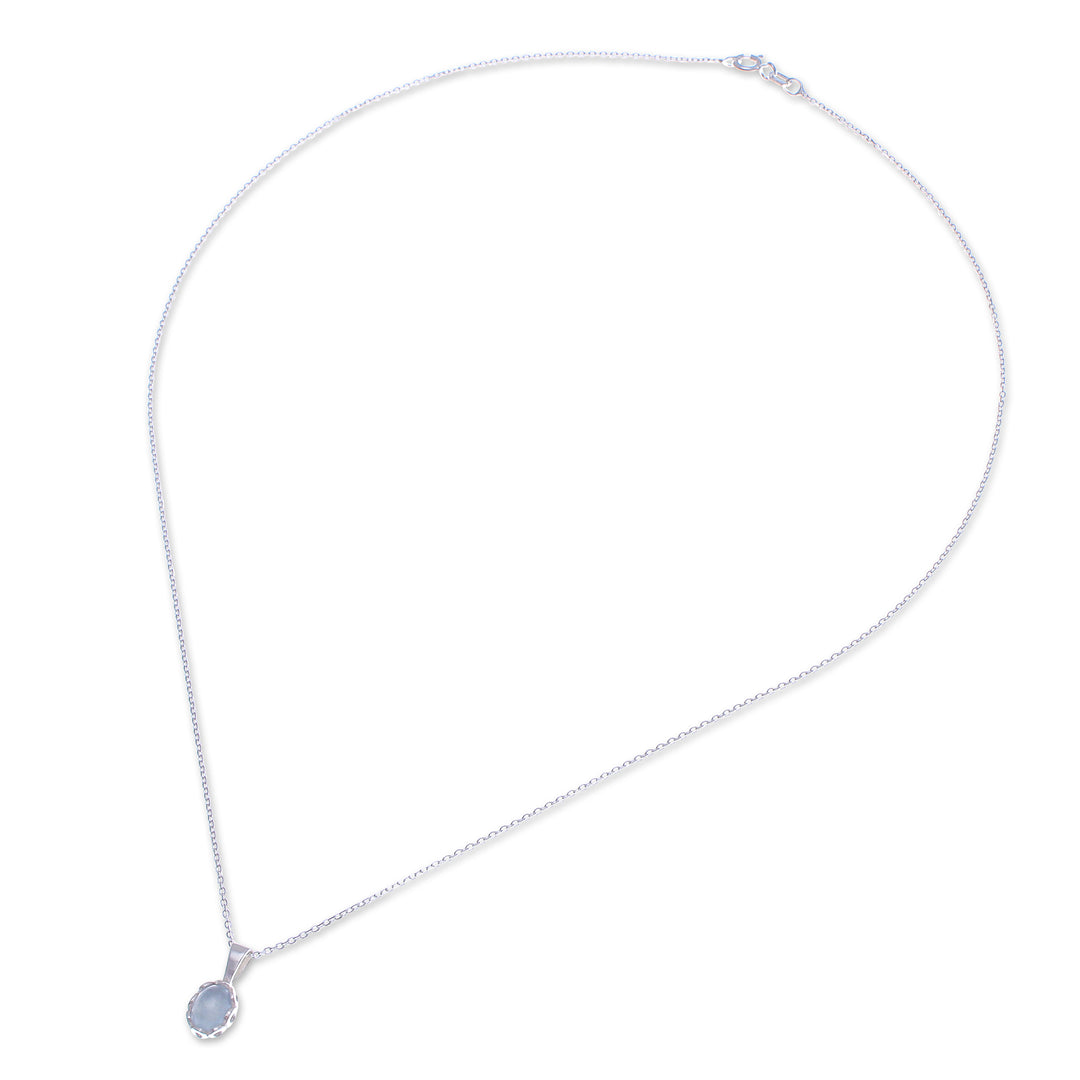 Polished Floral Aquamarine Cabochon Pendant Necklace - Tranquil Light