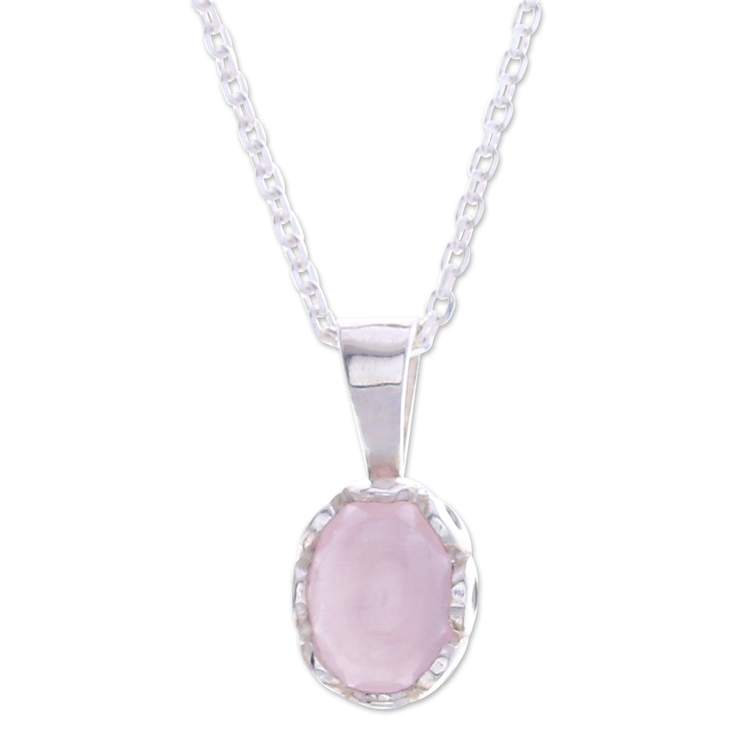 Polished Floral Rose Quartz Cabochon Pendant Necklace - Compassionate Light